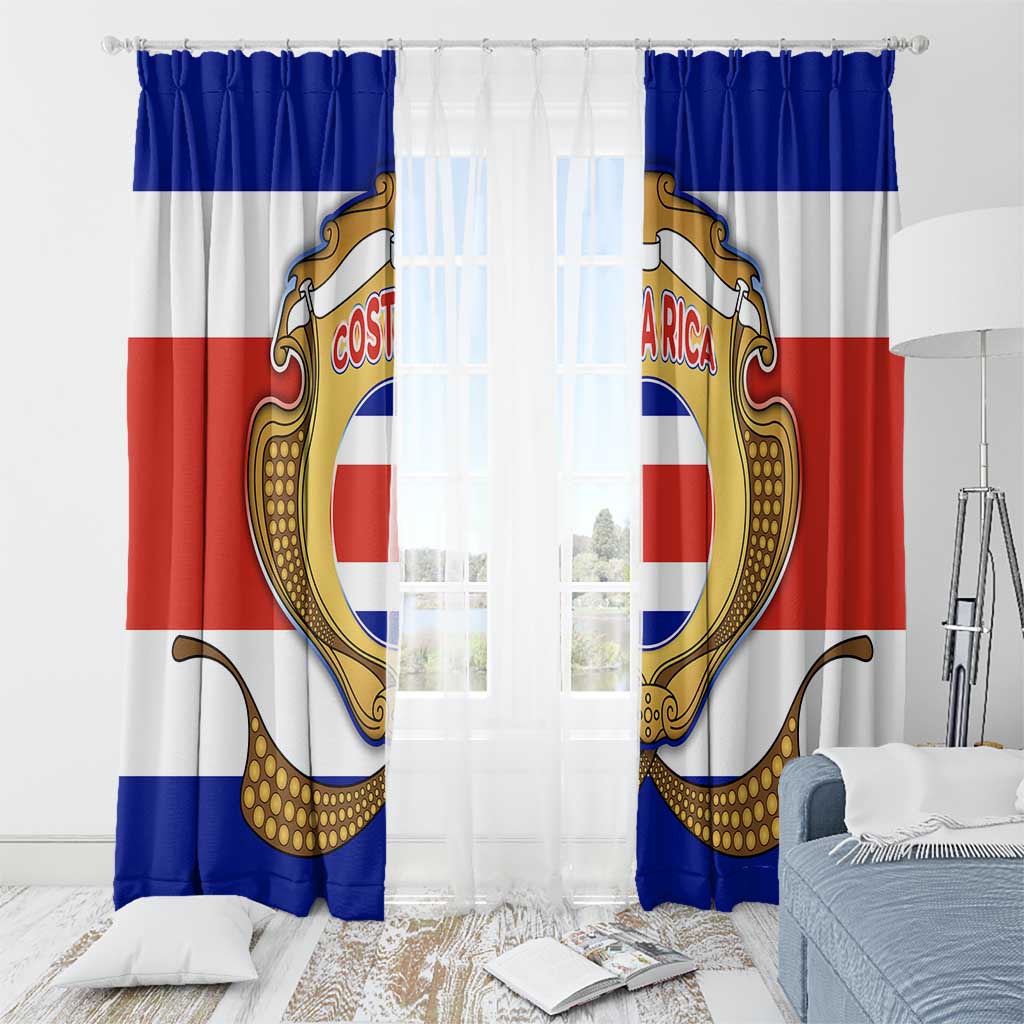 Costa Rica Flag Map Window Curtain Red White Blue with National Colors and Gold Crest Design - Wonder Print Shop