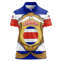 Costa Rica Flag Map Women Polo Shirt Red White Blue with National Colors and Gold Crest Design - Wonder Print Shop