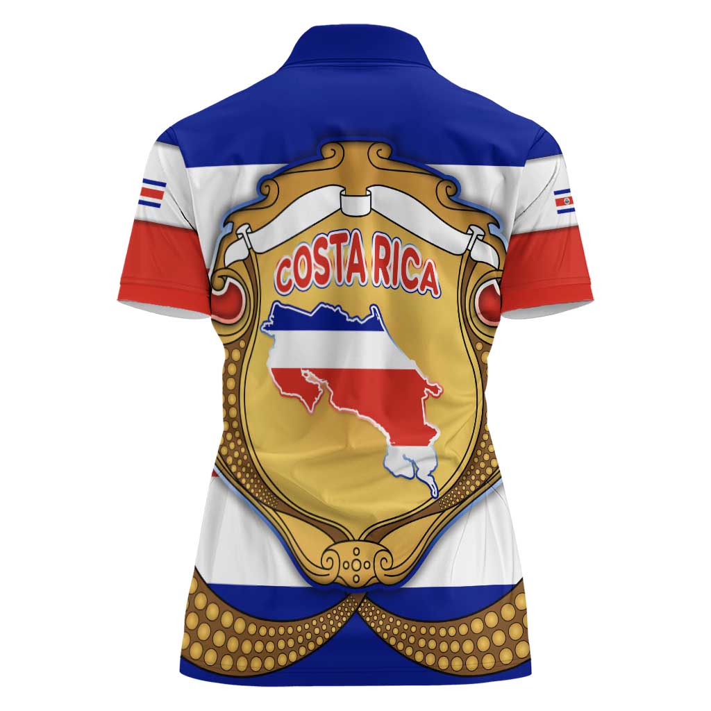 Costa Rica Flag Map Women Polo Shirt Red White Blue with National Colors and Gold Crest Design - Wonder Print Shop