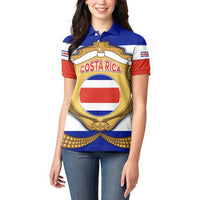 Costa Rica Flag Map Women Polo Shirt Red White Blue with National Colors and Gold Crest Design - Wonder Print Shop