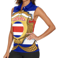 Costa Rica Flag Map Women Sleeveless Polo Shirt Red White Blue with National Colors and Gold Crest Design - Wonder Print Shop