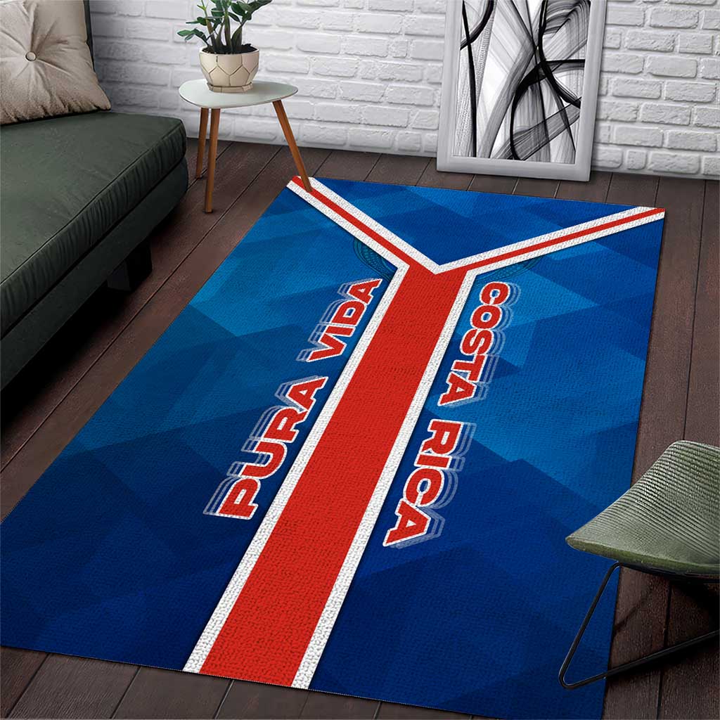 Costa Rica Pura Vida Area Rug Blue Geometric with Red Stripe and National Flag Detail - Wonder Print Shop