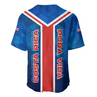 Costa Rica Pura Vida Baseball Jersey Blue Geometric with Red Stripe and National Flag Detail - Wonder Print Shop