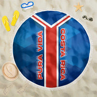 Costa Rica Pura Vida Beach Blanket Blue Geometric with Red Stripe and National Flag Detail - Wonder Print Shop