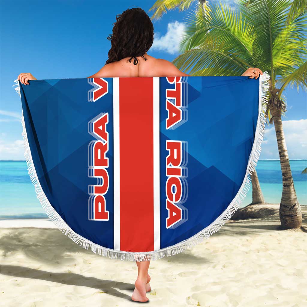 Costa Rica Pura Vida Beach Blanket Blue Geometric with Red Stripe and National Flag Detail - Wonder Print Shop