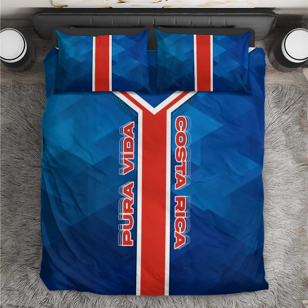 Costa Rica Pura Vida Bedding Set Blue Geometric with Red Stripe and National Flag Detail - Wonder Print Shop
