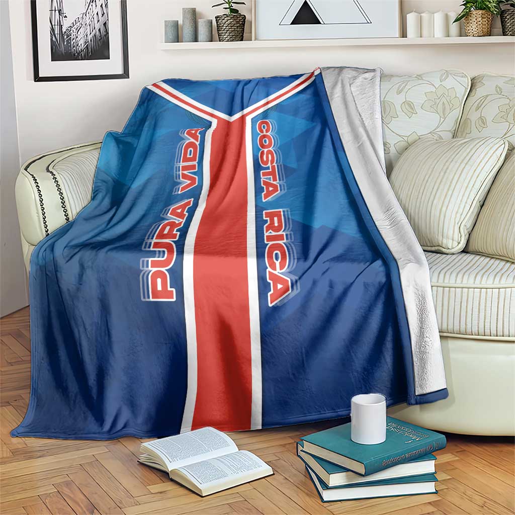 Costa Rica Pura Vida Blanket Blue Geometric with Red Stripe and National Flag Detail - Wonder Print Shop