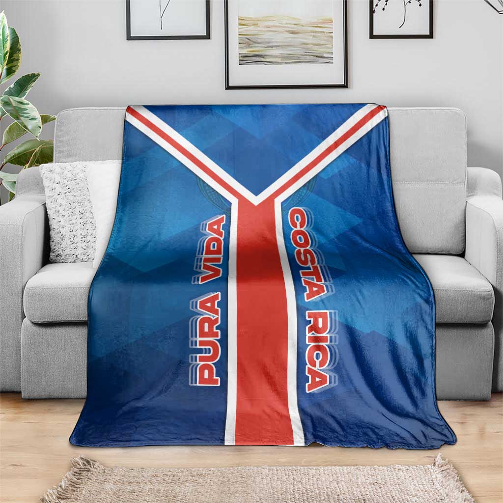 Costa Rica Pura Vida Blanket Blue Geometric with Red Stripe and National Flag Detail - Wonder Print Shop