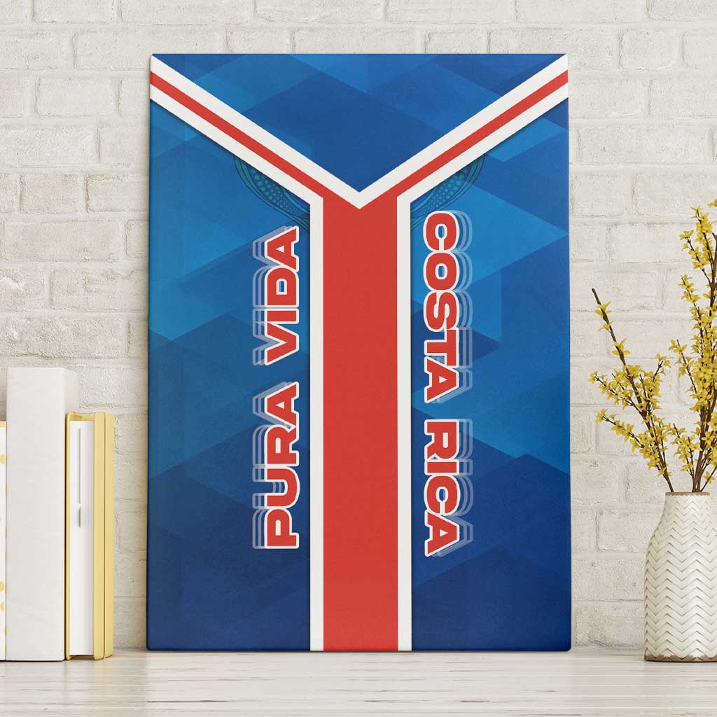Costa Rica Pura Vida Canvas Wall Art Blue Geometric with Red Stripe and National Flag Detail - Wonder Print Shop