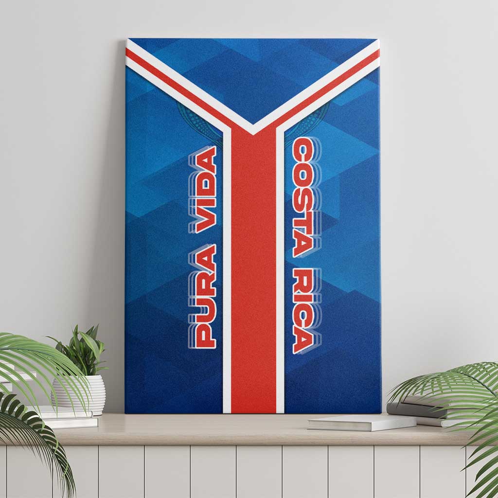 Costa Rica Pura Vida Canvas Wall Art Blue Geometric with Red Stripe and National Flag Detail - Wonder Print Shop