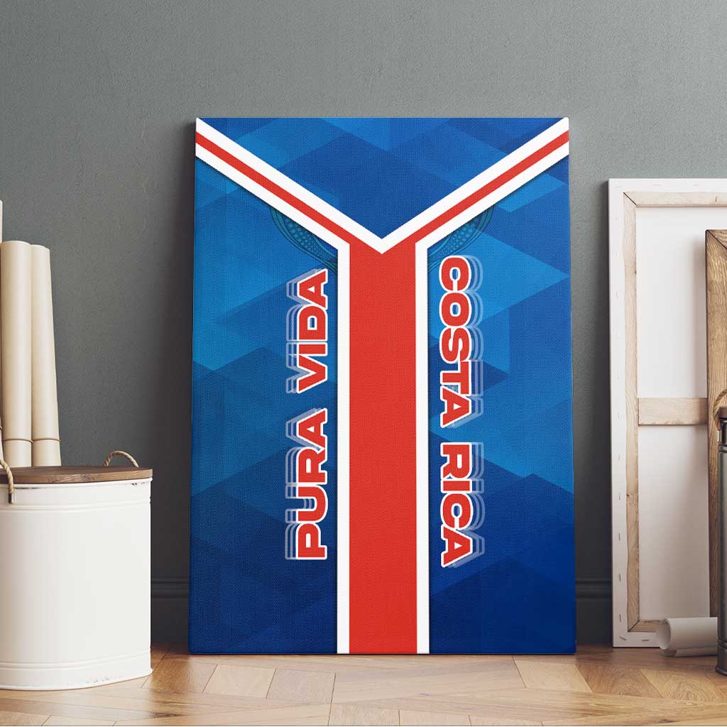 Costa Rica Pura Vida Canvas Wall Art Blue Geometric with Red Stripe and National Flag Detail - Wonder Print Shop