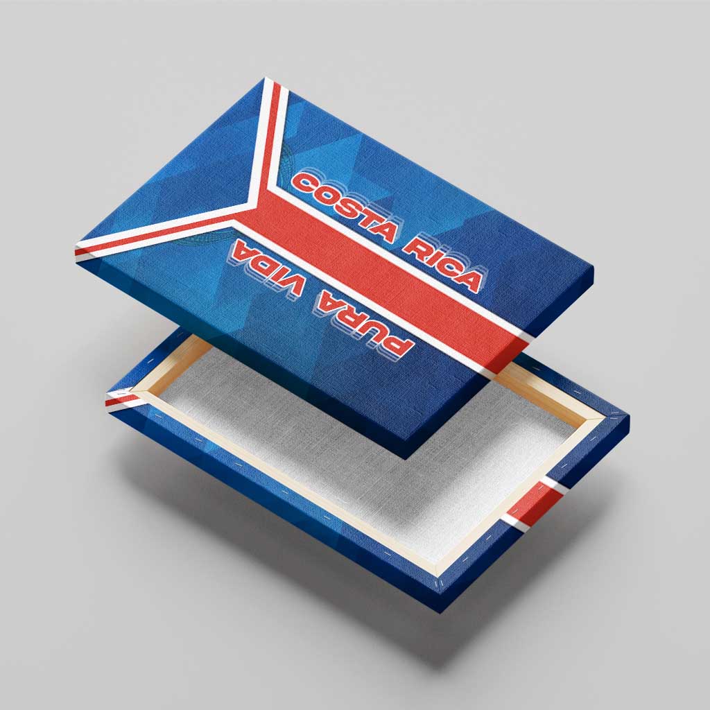 Costa Rica Pura Vida Canvas Wall Art Blue Geometric with Red Stripe and National Flag Detail - Wonder Print Shop