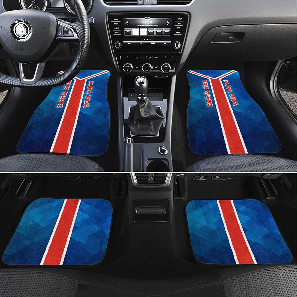 Costa Rica Pura Vida Car Mats Blue Geometric with Red Stripe and National Flag Detail - Wonder Print Shop