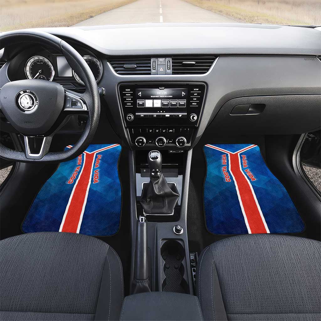 Costa Rica Pura Vida Car Mats Blue Geometric with Red Stripe and National Flag Detail - Wonder Print Shop