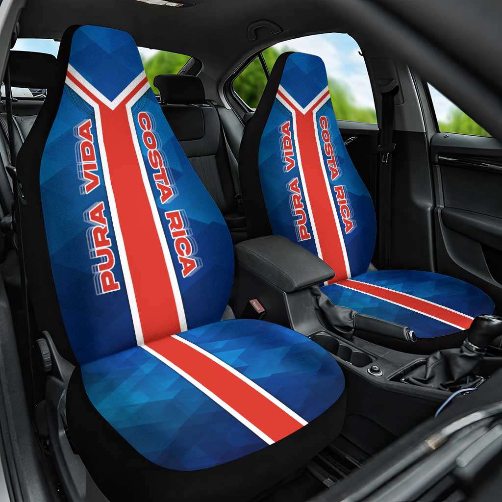 Costa Rica Pura Vida Car Seat Cover Blue Geometric with Red Stripe and National Flag Detail - Wonder Print Shop