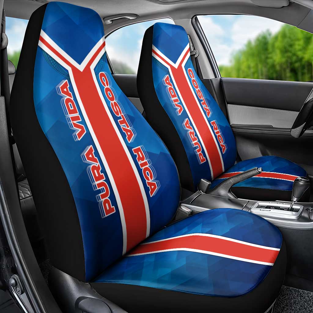 Costa Rica Pura Vida Car Seat Cover Blue Geometric with Red Stripe and National Flag Detail - Wonder Print Shop