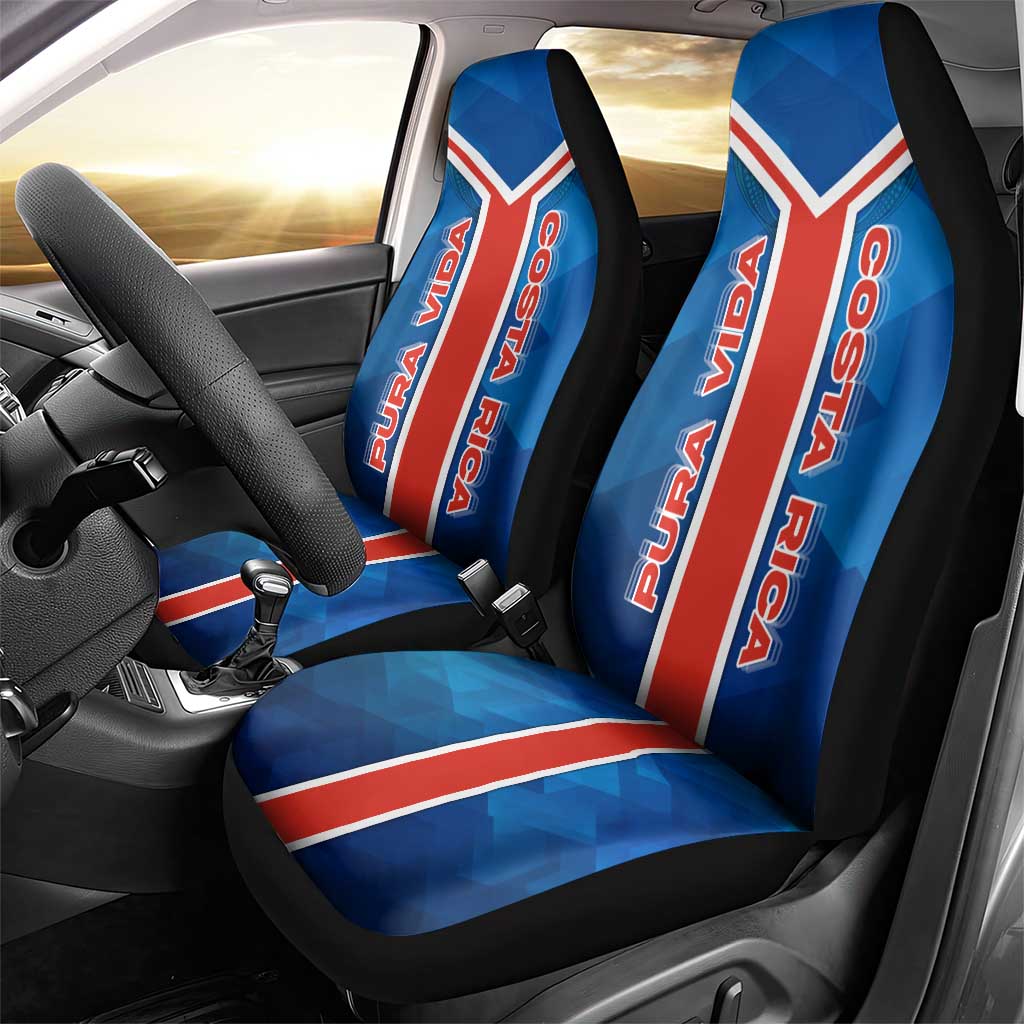 Costa Rica Pura Vida Car Seat Cover Blue Geometric with Red Stripe and National Flag Detail - Wonder Print Shop