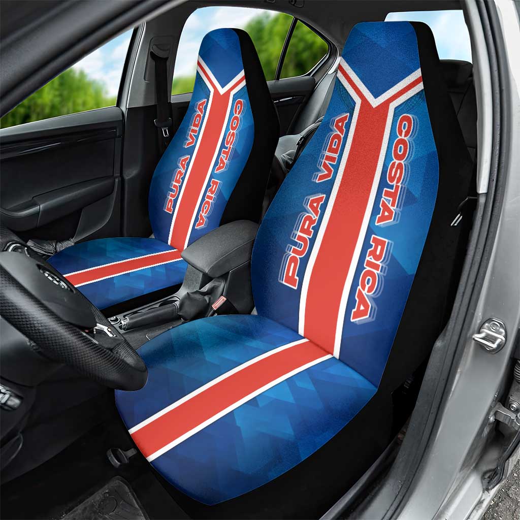 Costa Rica Pura Vida Car Seat Cover Blue Geometric with Red Stripe and National Flag Detail - Wonder Print Shop