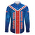 Costa Rica Pura Vida Family Matching Long Sleeve Bodycon Dress and Hawaiian Shirt Blue Geometric with Red Stripe and National Flag Detail - Wonder Print Shop