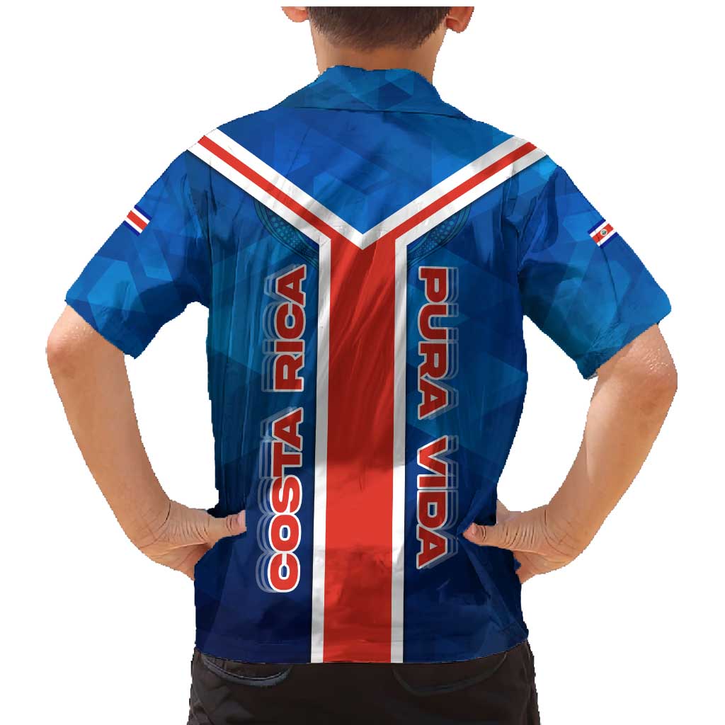 Costa Rica Pura Vida Family Matching Mermaid Dress and Hawaiian Shirt Blue Geometric with Red Stripe and National Flag Detail - Wonder Print Shop