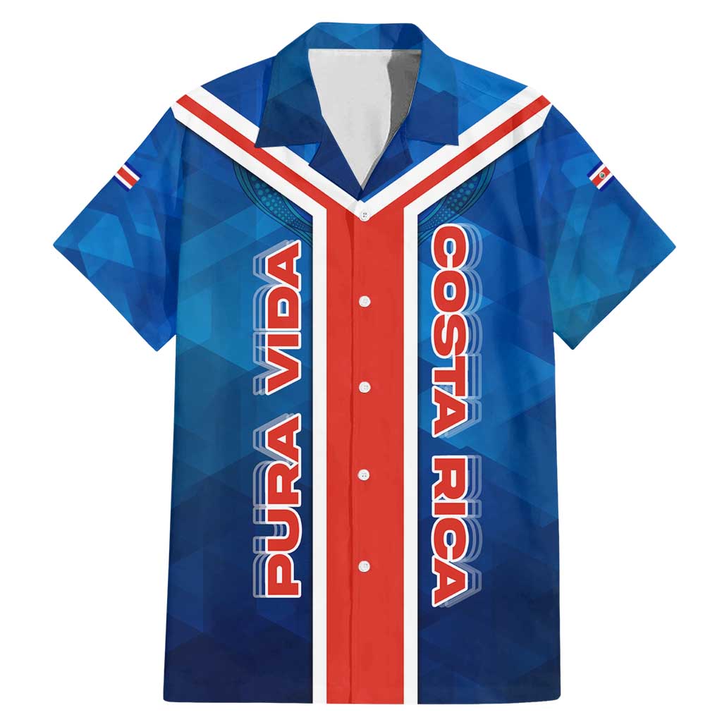 Costa Rica Pura Vida Family Matching Mermaid Dress and Hawaiian Shirt Blue Geometric with Red Stripe and National Flag Detail - Wonder Print Shop