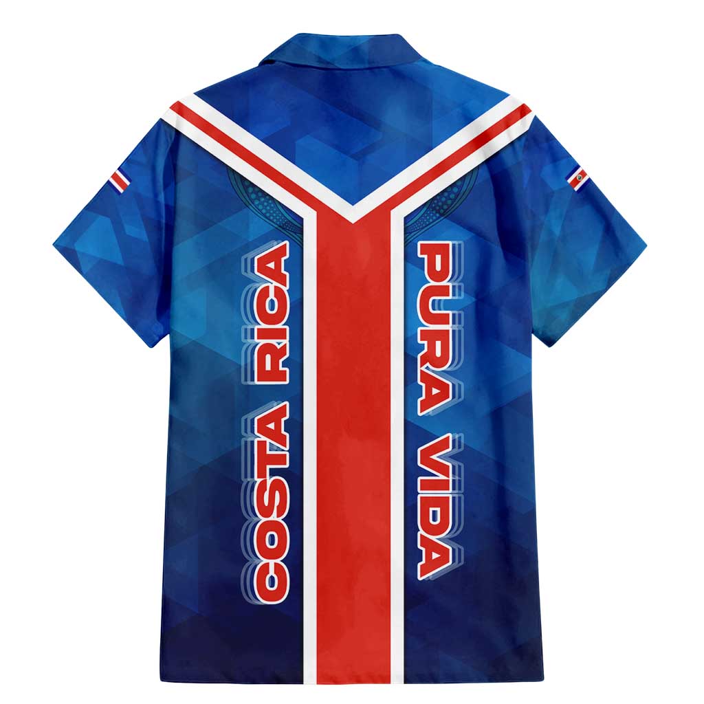 Costa Rica Pura Vida Family Matching Mermaid Dress and Hawaiian Shirt Blue Geometric with Red Stripe and National Flag Detail - Wonder Print Shop