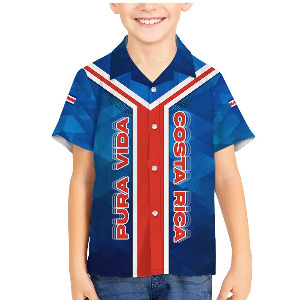 Costa Rica Pura Vida Family Matching Mermaid Dress and Hawaiian Shirt Blue Geometric with Red Stripe and National Flag Detail - Wonder Print Shop