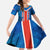 Costa Rica Pura Vida Family Matching Off The Shoulder Long Sleeve Dress and Hawaiian Shirt Blue Geometric with Red Stripe and National Flag Detail - Wonder Print Shop
