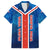 Costa Rica Pura Vida Family Matching Off The Shoulder Long Sleeve Dress and Hawaiian Shirt Blue Geometric with Red Stripe and National Flag Detail - Wonder Print Shop