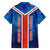 Costa Rica Pura Vida Family Matching Off The Shoulder Long Sleeve Dress and Hawaiian Shirt Blue Geometric with Red Stripe and National Flag Detail - Wonder Print Shop