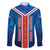Costa Rica Pura Vida Family Matching Off The Shoulder Long Sleeve Dress and Hawaiian Shirt Blue Geometric with Red Stripe and National Flag Detail - Wonder Print Shop