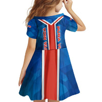 Costa Rica Pura Vida Family Matching Off Shoulder Maxi Dress and Hawaiian Shirt Blue Geometric with Red Stripe and National Flag Detail - Wonder Print Shop