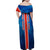 Costa Rica Pura Vida Family Matching Off Shoulder Maxi Dress and Hawaiian Shirt Blue Geometric with Red Stripe and National Flag Detail - Wonder Print Shop