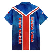 Costa Rica Pura Vida Family Matching Off Shoulder Short Dress and Hawaiian Shirt Blue Geometric with Red Stripe and National Flag Detail - Wonder Print Shop