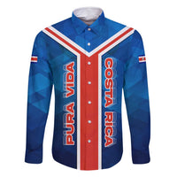 Costa Rica Pura Vida Family Matching Off Shoulder Short Dress and Hawaiian Shirt Blue Geometric with Red Stripe and National Flag Detail - Wonder Print Shop