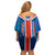 Costa Rica Pura Vida Family Matching Off Shoulder Short Dress and Hawaiian Shirt Blue Geometric with Red Stripe and National Flag Detail - Wonder Print Shop