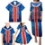Costa Rica Pura Vida Family Matching Puletasi and Hawaiian Shirt Blue Geometric with Red Stripe and National Flag Detail - Wonder Print Shop