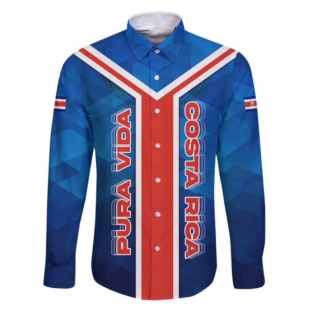 Costa Rica Pura Vida Family Matching Puletasi and Hawaiian Shirt Blue Geometric with Red Stripe and National Flag Detail - Wonder Print Shop