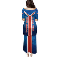 Costa Rica Pura Vida Family Matching Puletasi and Hawaiian Shirt Blue Geometric with Red Stripe and National Flag Detail - Wonder Print Shop