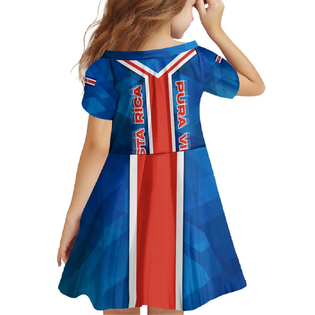 Costa Rica Pura Vida Family Matching Short Sleeve Bodycon Dress and Hawaiian Shirt Blue Geometric with Red Stripe and National Flag Detail - Wonder Print Shop