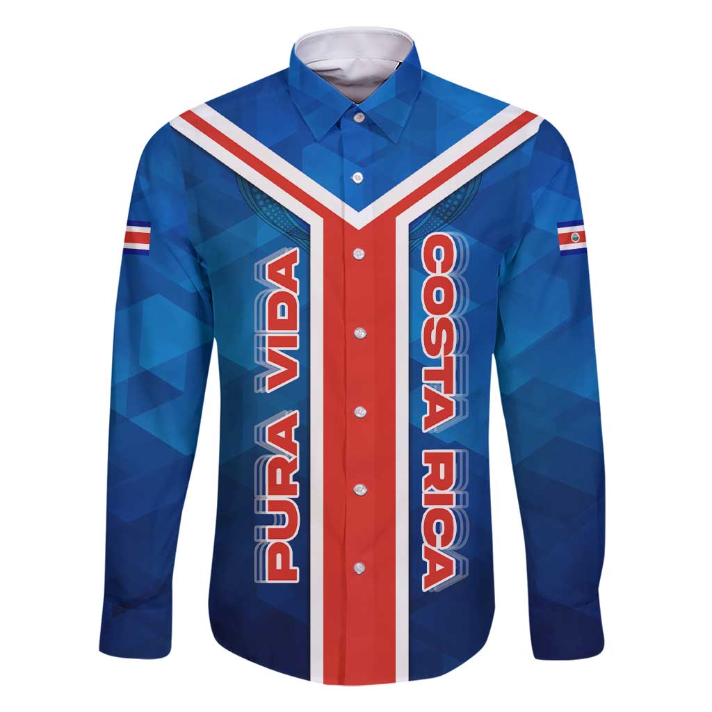 Costa Rica Pura Vida Family Matching Short Sleeve Bodycon Dress and Hawaiian Shirt Blue Geometric with Red Stripe and National Flag Detail - Wonder Print Shop