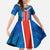 Costa Rica Pura Vida Family Matching Summer Maxi Dress and Hawaiian Shirt Blue Geometric with Red Stripe and National Flag Detail - Wonder Print Shop