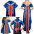 Costa Rica Pura Vida Family Matching Summer Maxi Dress and Hawaiian Shirt Blue Geometric with Red Stripe and National Flag Detail - Wonder Print Shop