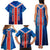 Costa Rica Pura Vida Family Matching Tank Maxi Dress and Hawaiian Shirt Blue Geometric with Red Stripe and National Flag Detail - Wonder Print Shop