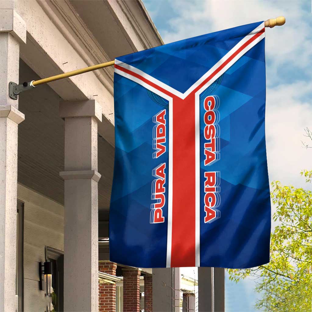 Costa Rica Pura Vida Garden Flag Blue Geometric with Red Stripe and National Flag Detail - Wonder Print Shop