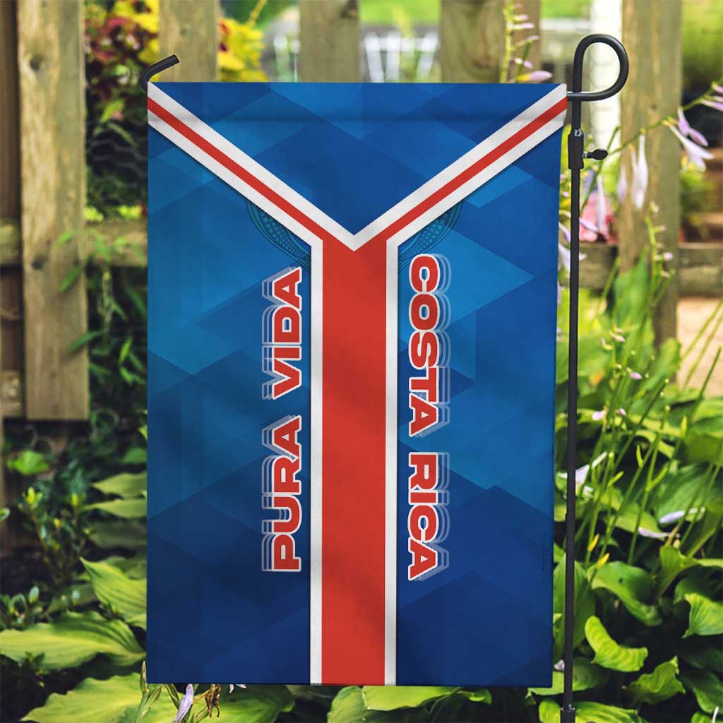 Costa Rica Pura Vida Garden Flag Blue Geometric with Red Stripe and National Flag Detail - Wonder Print Shop