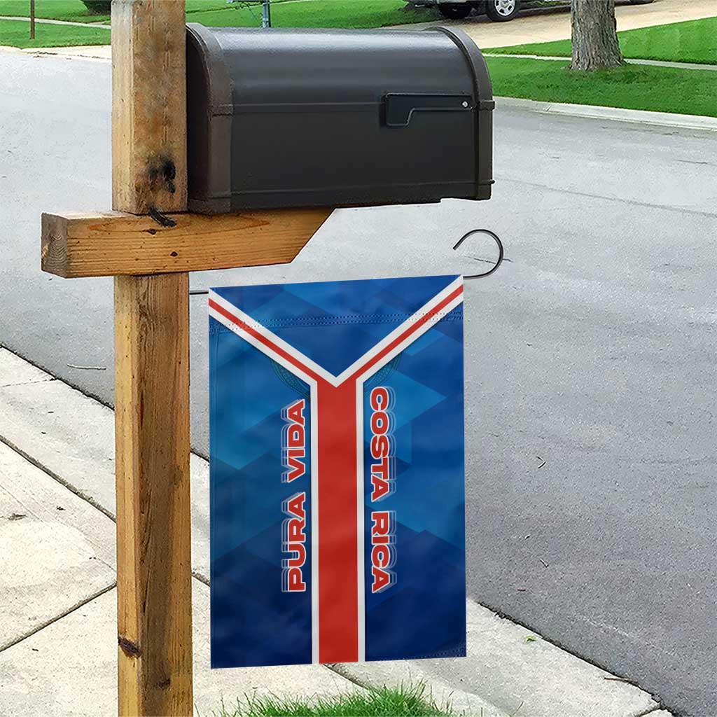 Costa Rica Pura Vida Garden Flag Blue Geometric with Red Stripe and National Flag Detail - Wonder Print Shop