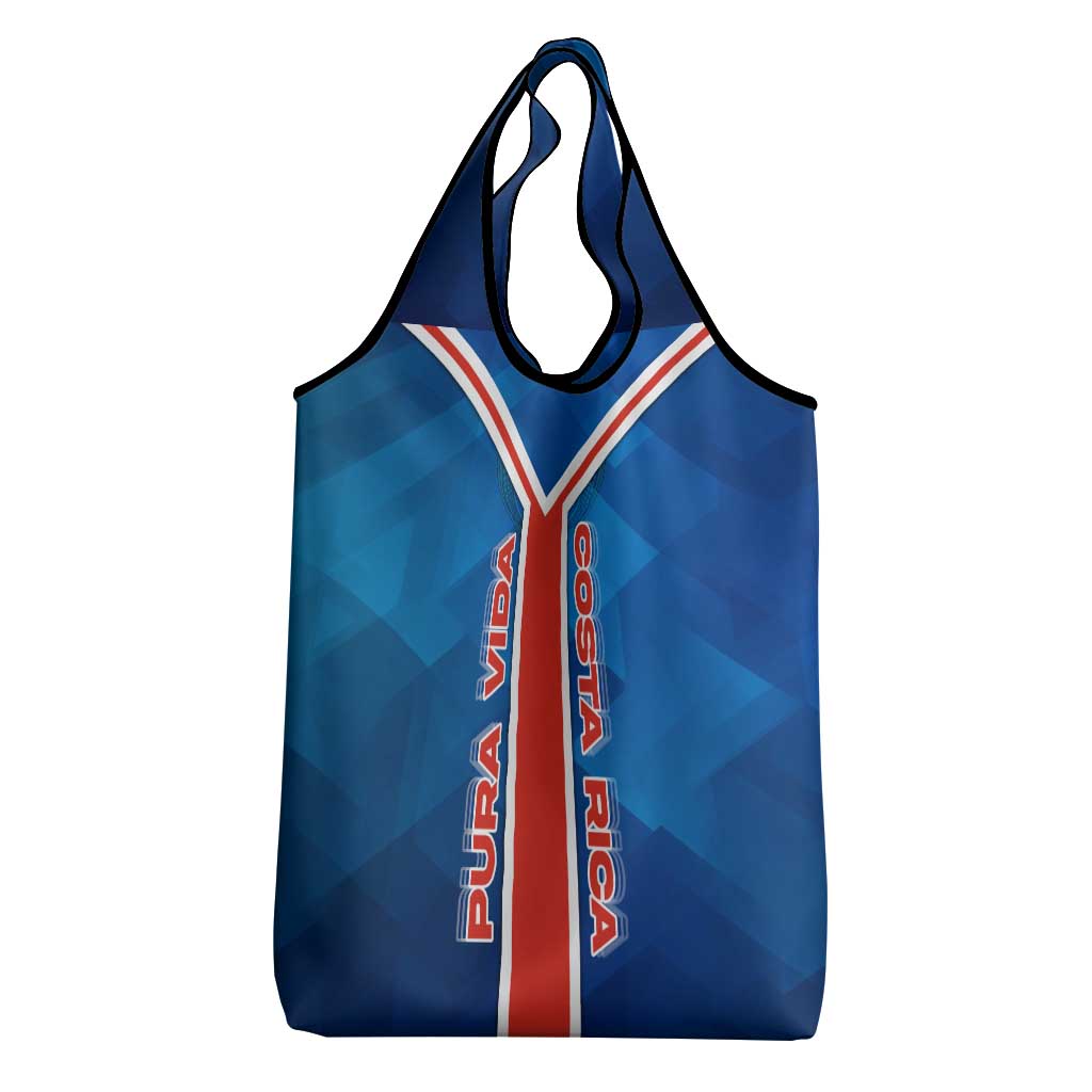 Costa Rica Pura Vida Grocery Bag Blue Geometric with Red Stripe and National Flag Detail - Wonder Print Shop