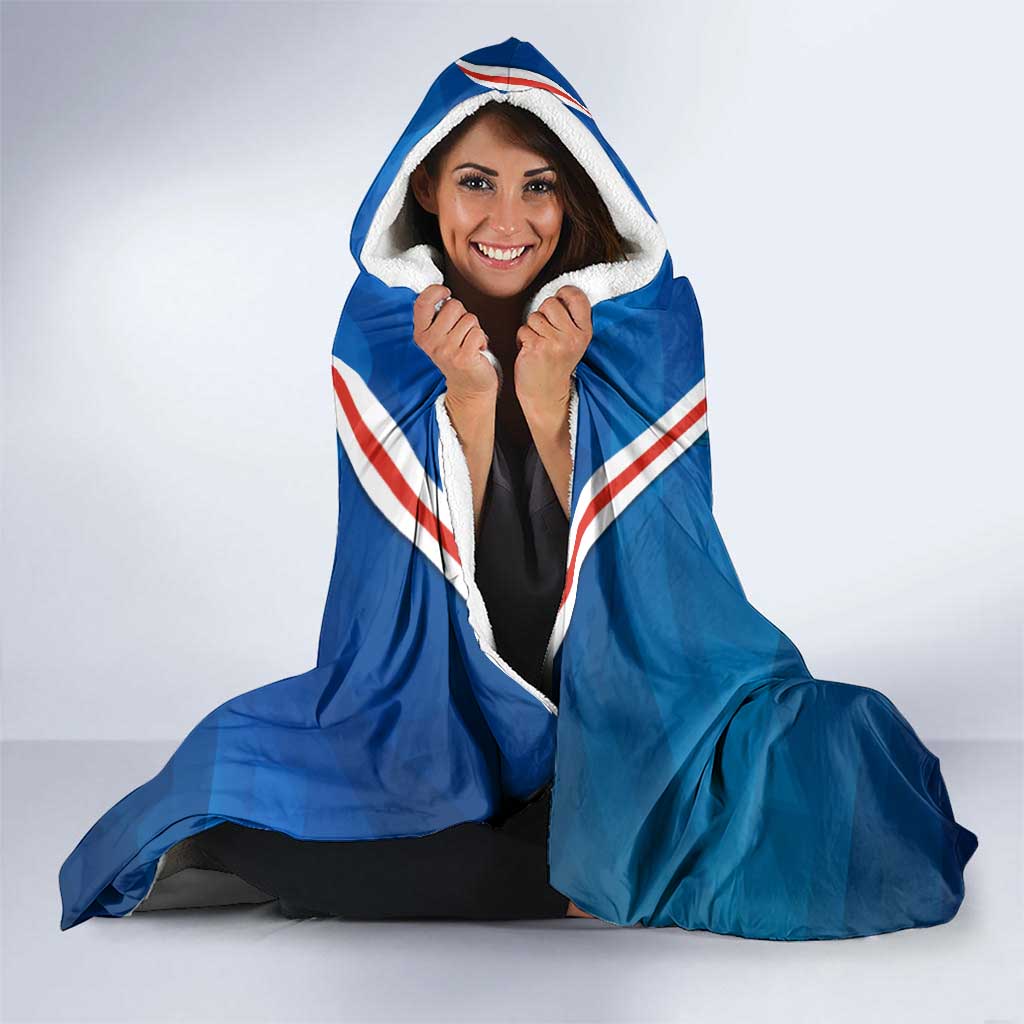 Costa Rica Pura Vida Hooded Blanket Blue Geometric with Red Stripe and National Flag Detail - Wonder Print Shop
