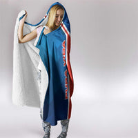 Costa Rica Pura Vida Hooded Blanket Blue Geometric with Red Stripe and National Flag Detail - Wonder Print Shop